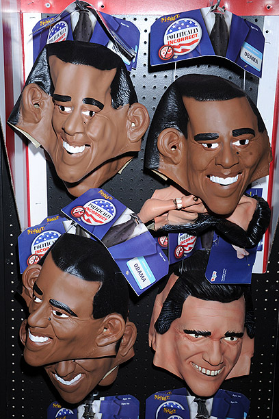 Obama and Romney masks displayed for Halloween (Photo: MCT)