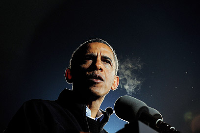 הנשיא ברק אובמה בנאום בחירות באיווה (צילום: AFP) (צילום: AFP)