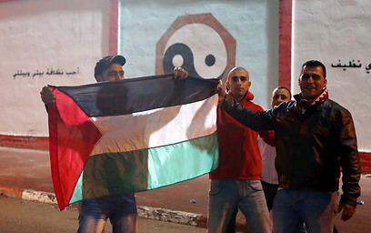 אוהדי סכנין ודגל פלסטין (צילום: ראובן שוורץ) (צילום: ראובן שוורץ)