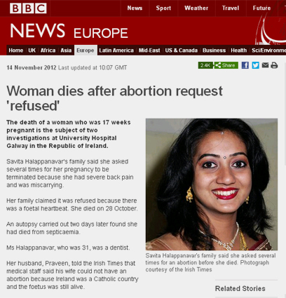 מתה בבית החולים לאחר שסירבו לאפשר לה לבצע הפלה. סאביטה הלפאנאבר (צילום: BBC) (צילום: BBC)