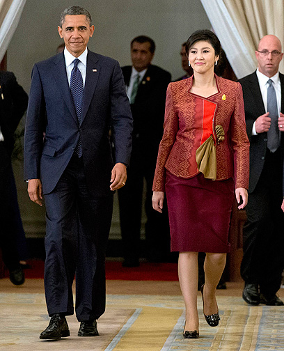 אובמה וראש ממשלת תאילנד יינגלאק צ'ינוואט (צילום: AP) (צילום: AP)