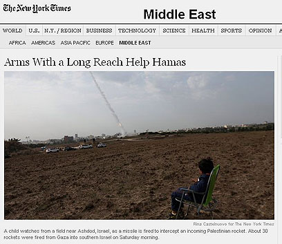 "נשק לטווח ארוך מסייע לחמאס". "ניו יורק טיימס" האמריקני ()