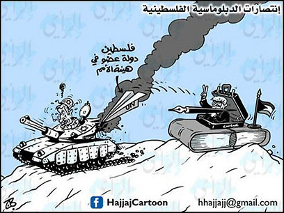 בכיתוב למעלה: "הניצחונות הדיפלומטיים הפלסטיניים" (צילום מתוך אתר העיתון "א-ראי") (צילום מתוך אתר העיתון 