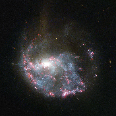 צורת הספירלה והטבעת היא תוצאה מגלקסיה קטנה שפגעה בלב הגלקסיה הגדולה יותר לפני 330 מיליון שנה (צילום: AFP) (צילום: AFP)