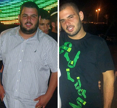 ציון בן סימון לפני הדיאטה (משמאל) ואחריה. "לא האמנתי אי פעם שאגיע למשקל כזה" ()