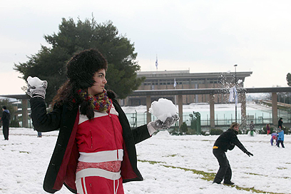 מלחמת שלג ליד הכנסת (צילום: גיל יוחנן) (צילום: גיל יוחנן)