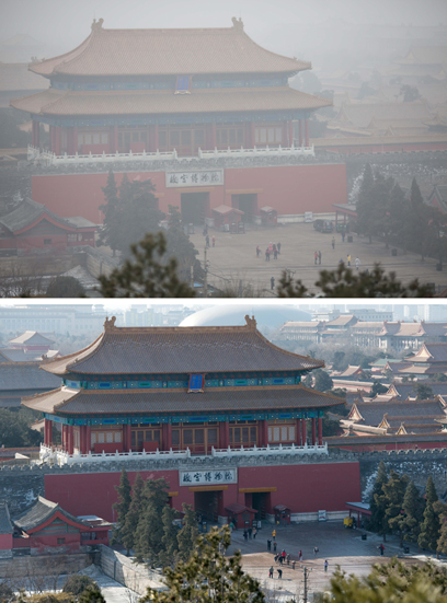 בייג'ינג המזוהמת. לפני ואחרי (צילום: AFP) (צילום: AFP)