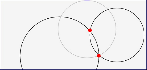 חיתוך העיגולים השחורים בשתי נקודות, והעיגול הנוסף שמכריע ביניהן (צילום: עידו גנדל)