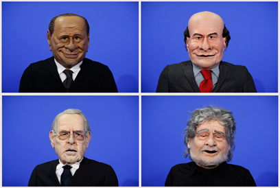 בובות המנהיגים. משמאל ובכיוון השעון: ברלוסקוני, ברסני, גרילו, מונטי (צילום: רויטרס) (צילום: רויטרס)