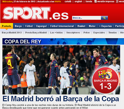 אכזבה בעיתון ספורט. "מדריד מחקה את ברצלונה" ()