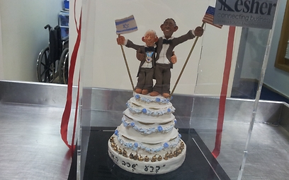 העוגה המיוחדת, עם הדמויות של שני הנשיאים (צילום: נועם (דבול) דביר) (צילום: נועם (דבול) דביר)