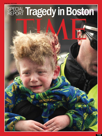 ילד בזירת הפיגוע בבוסטון. שער ה"טיים" (צילום: עטיפת מגזין טיים) (צילום: עטיפת מגזין טיים)