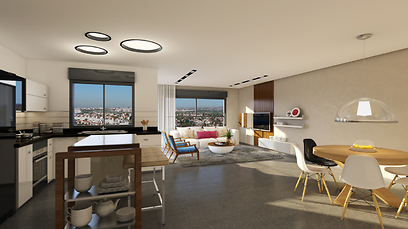 הדמיית דירה בקומה גבוהה בפרויקט (צילום: שיכון ובינוי נדל"ן) (צילום: שיכון ובינוי נדל