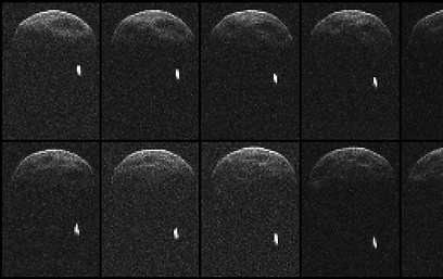 צילומי רדאר של האסטרואיד. הנקודה הלבנה בצילומים: הירח הנלווה (צילום: AFP) (צילום: AFP)