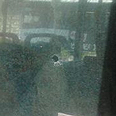 Shattered bus window
