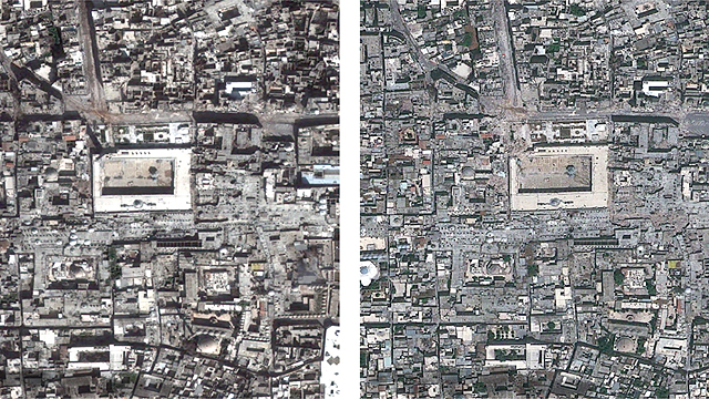 צילומים לוויין של חלב. משמאל: 1 במרס 2013, מימין: 26 במאי 2013 (צילום: AP) (צילום: AP)