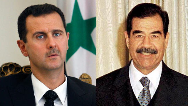 מנהיג בעת', רצח אלפים מבני עמו ותקף בנשק כימי. סדאם חוסיין ובשאר אסד (צילום: AP, רויטרס) (צילום: AP, רויטרס)