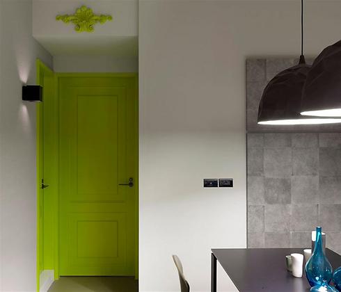 דלת ירוקה מכניסה חיים צבעוניים למינימליזם של המטבח (צילום: MWphotoinc) (צילום: MWphotoinc)