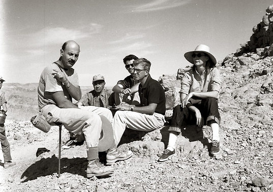 Volunteers arrived from all over the world. Yigael Yadin with team of researchers on Masada 