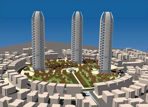 הדמיית התוכנית להקמת 3 המגדלים בכיכר המדינה ()