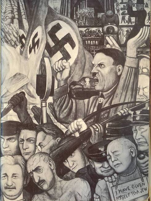 מתוך "הפורטרטים של אמריקה". היטלר במרכז, ובצד שמאל פניו של איינשטיין (באדיבות ארכיון אלברט איינשטיין) (באדיבות ארכיון אלברט איינשטיין)