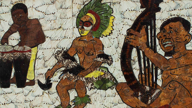 לא להאמין: יצירת האמנות הזו הייתה פעם פרפרים חיים, והיא עשויה כולה מכנפיים. מוצגות בה דמויות מסורתיות מרכז-אפריקניות (צילום: רויטרס) (צילום: רויטרס)