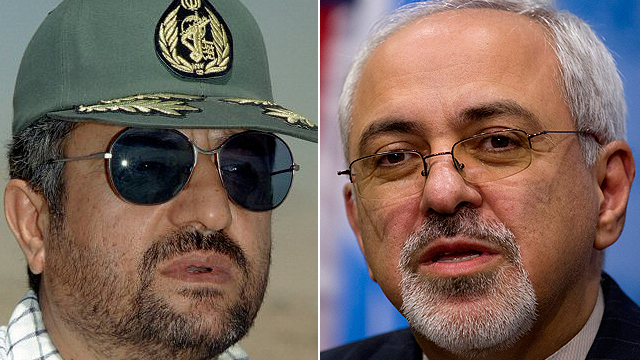 מפקד משמרות המהפכה יצא נגד שר החוץ האיראני. זריף (מימין) וג'עפרי (צילום: AP, AFP) (צילום: AP, AFP)