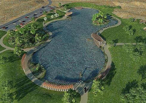 הדמיית האגם בפארק בן גוריון שמקימה קק"ל בדימונה ()