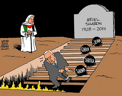 קריקטורה ערבית: שרון בדרך לגיהנום ()