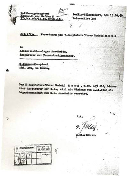 כתב המינוי של הס למפקד אושוויץ ()