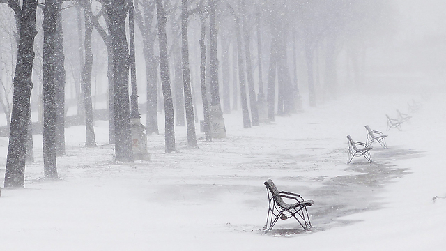 סופת שלג בבוקרשט, ולכיסאות - עדיין נוח (צילום: EPA) (צילום: EPA)