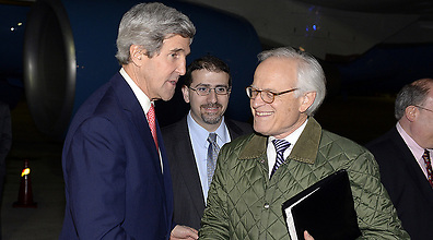 US Secretary of State John Kerry and Martin Indyk at the US Embassy in Tel Aviv last month (Photo: Matty Stern/US Embassy)