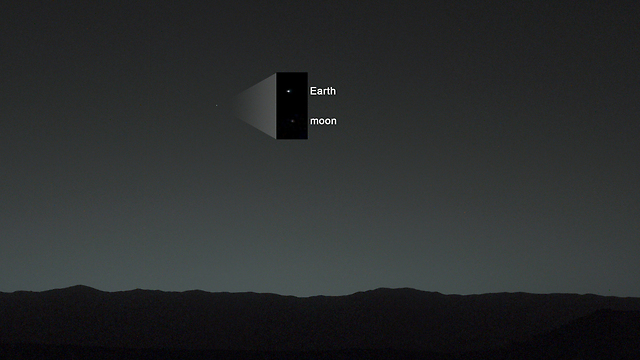 ככה קרוב ככה רחוק. הירח מעט מתחת לכדור הארץ, בצילום ממאדים (צילום: NASA ) (צילום: NASA )