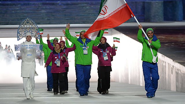 Iranian delegation with modest Snegurochka (Photo: AFP)