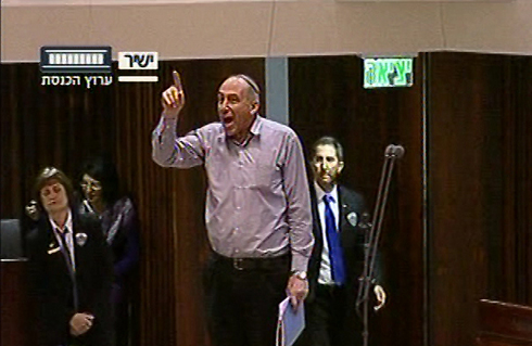 Habayit Hayehudi MK Mordechai Yogev storms out of the Knesset (Photo: Knesset Channel)  (Photo: Knesset Channel)