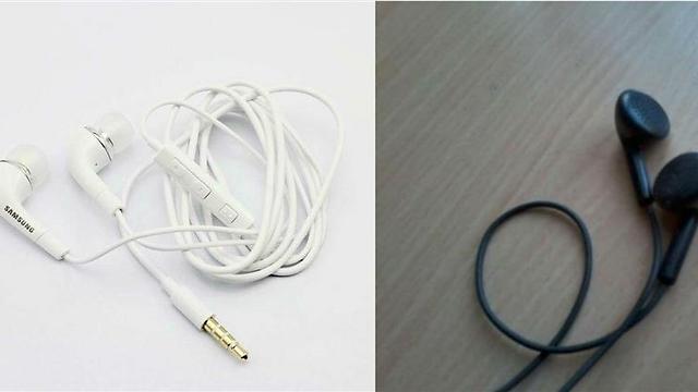 מימין: אוזניות לא מקוריות. משמאל: אוזניות מקוריות ()