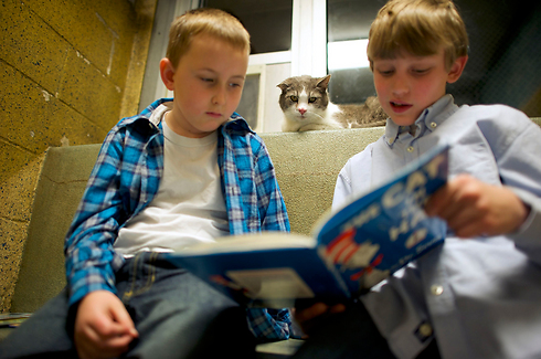 סמואל ובן מקריאים "חתול תעלול" (צילום: רויטרס) (צילום: רויטרס)