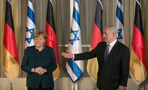 Merkel and Netanyahu at the initial press conference (Photo: Noam Moskowitz)