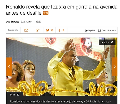 הכותרת בברזיל על האילתור של רונאלדו (צילום מסך מתוך אתר UOL) (צילום מסך מתוך אתר UOL)