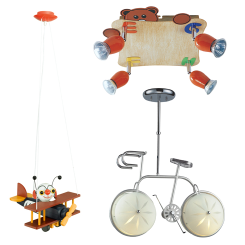 למעלה: מנורה בצורת דובון; מימין: מנורה בצורת אופניים ומנורה בצורת דבורה של מחסני תאורה (צילום: אייל קרן) (צילום: אייל קרן)