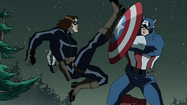 קפטן אמריקה מול החבר/אויב באקי ב"Avengers: Earth's Mightiest Heroes" ()