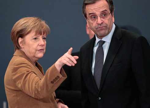 קנצלרית גרמניה עם ראש ממשלת יוון, היום (צילום: רויטרס) (צילום: רויטרס)