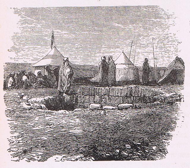 מחנה האוהלים של טריסטראם. כך הוא שוטט בארץ במשך 10 חודשים. איור מהמאה ה-19 ()