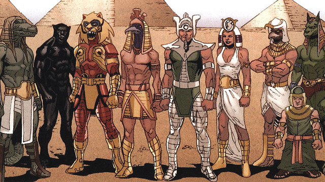 האלים המצרים מבית מארוול, המוכרים כהליופוליטנס (מתוך הקומיקס) (מתוך הקומיקס)