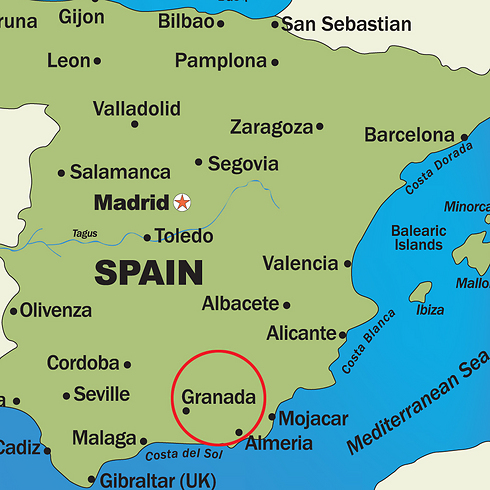 גרנדה בדרום ספרד (מסומנת באדום). היעד שפוספס (צילום: shutterstock) (צילום: shutterstock)