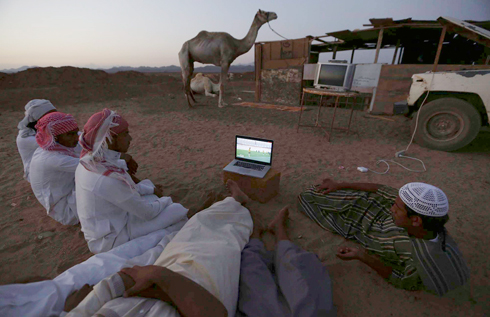 לפטופ, חול וגמל. בסעודיה לא צריך יותר מזה כדי לראות מונדיאל (צילום: רויטרס) (צילום: רויטרס)