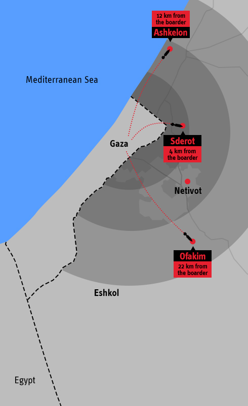 Map of Gaza rockets' range