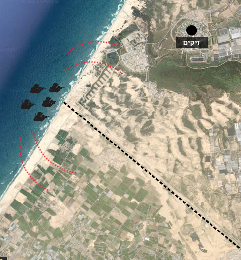 חדירת צוללני חמאס דרך זיקים ב"צוק איתן" (צילום: google map) (צילום: google map)