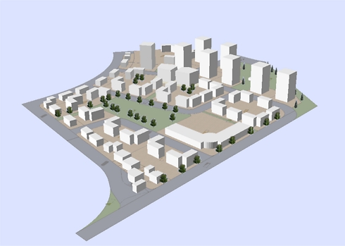 הדמיית התוכנית החדשה. צמודי קרקע לצד מגדלי מגורים (הדמיה: תיק פרויקטים) (הדמיה: תיק פרויקטים)