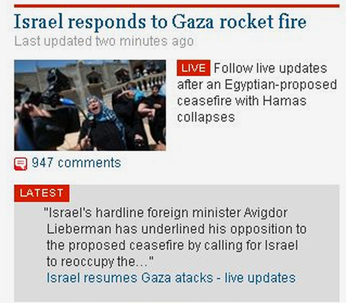 הדיווח ב"גרדיאן" הבריטי: "ישראל מגיבה לירי הרקטות מעזה, הצעה להפסקת אש עם חמאס בתיווך מצרים קרסה"  ()